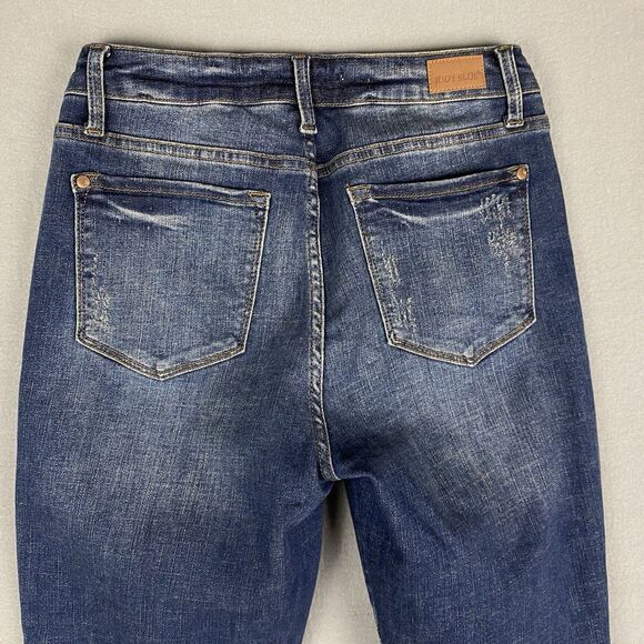 Judy Blue Relaxed Fit Mid Rise‎ Skinny Jeans Distressed Frayed Hem Junior Size 5 - Picture 4 of 6